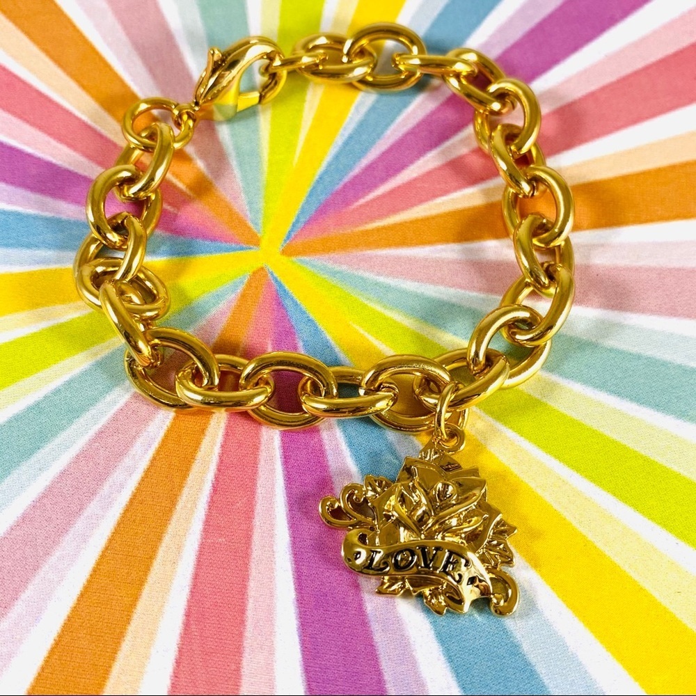 OOAK gold-tone rose tattoo Love charm bracelet